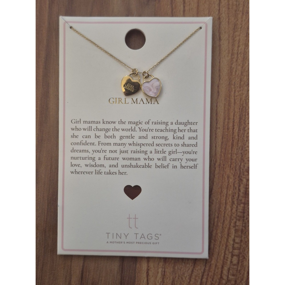 Tiny Tags 14K Gold Ion Plated "Girl Mama" Heart with Pink Swirl 16" +2" S18